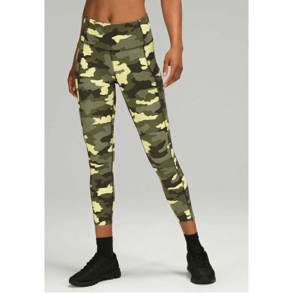 Lululemon Fast and Free High Rise Crop 23" Heritage 365 Camo Crispin Green Multi